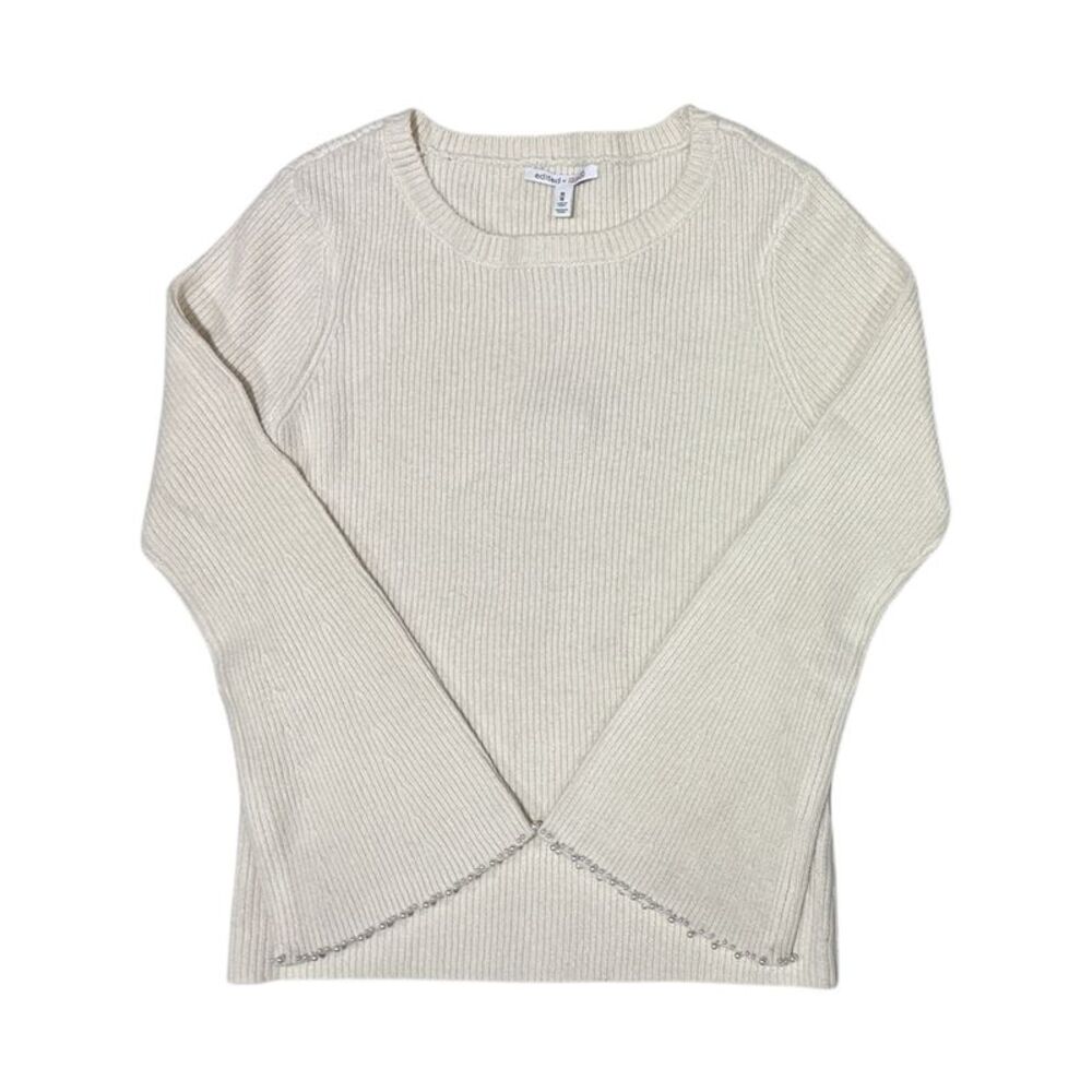 Cream - Edited by Hunter McGrady Women's Pearl Trim Bell Sleeve Sweater, Plus Si